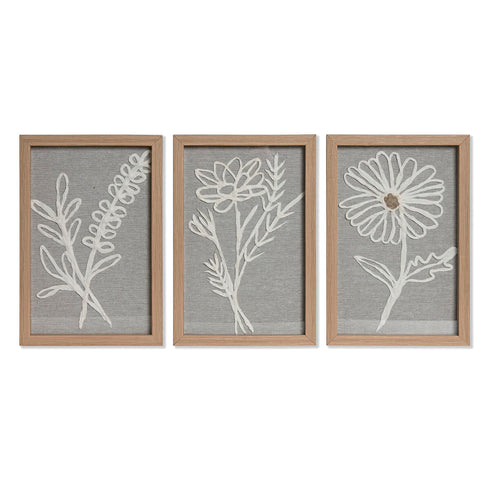 Juego de 3 cuadros Home ESPRIT Flor Shabby Chic 20 x 2 x 30 cm (3 Piezas)