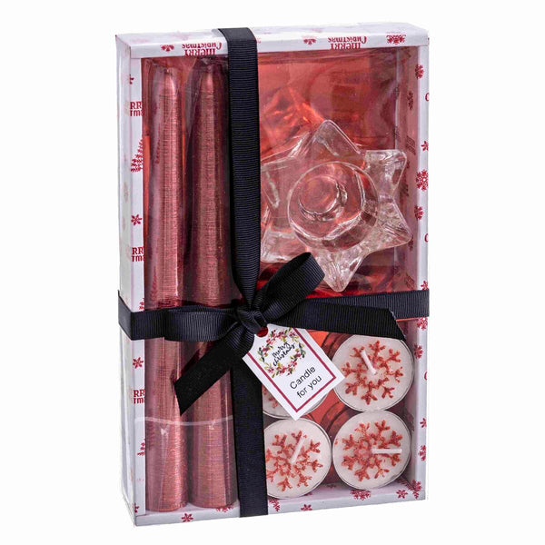 Candelabro Circular con Soporte Navidad Rojo Cristal Parafina 21,7 x 13,3 x 3,8 cm