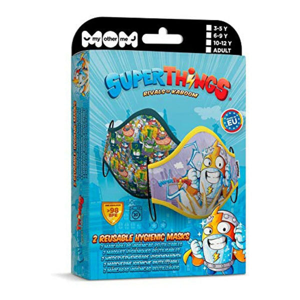 Mascarilla Higiénica de Tela Reutilizable My Other Me 3-5 años Multicolor Superthings + 3 Años (2 uds)