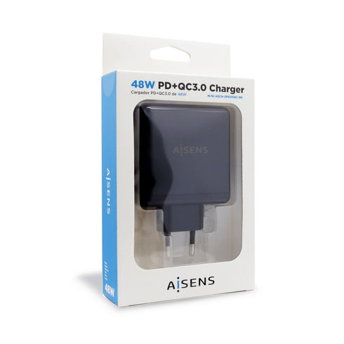 Cargador USB Pared Aisens PD 3.0 USB-C 48 W Negro