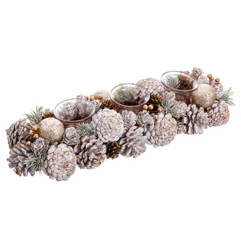 Portavelas Navideño Blanco Dorado Plástico Foam 38 x 15 x 8,5 cm