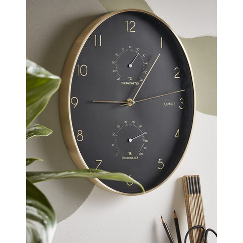 Reloj de Pared Mica Decorations Andy Dorado Negro Ovalado Aluminio 1 Pieza Ø 35 x 4.5 cm (1 unidad)