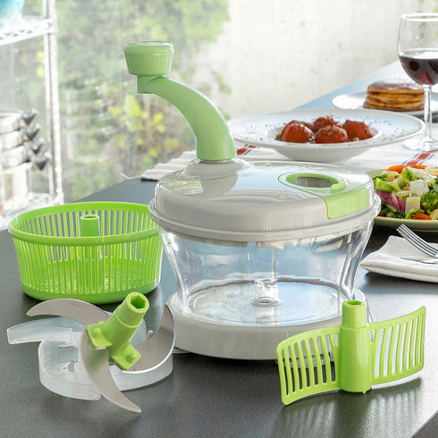 Centrifugadora, Picadora y Mezcladora Manual 4 en 1 con Accesorios y Recetas Chopix InnovaGoods